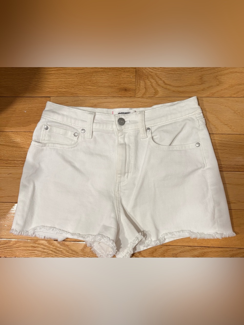White Denim Frayed-Hem Women's Shorts VS Pink
